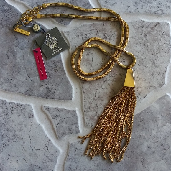 Vince Camuto Chic Goldtone Thick Snake Chain Tassel Necklace - Picture 8 of 8